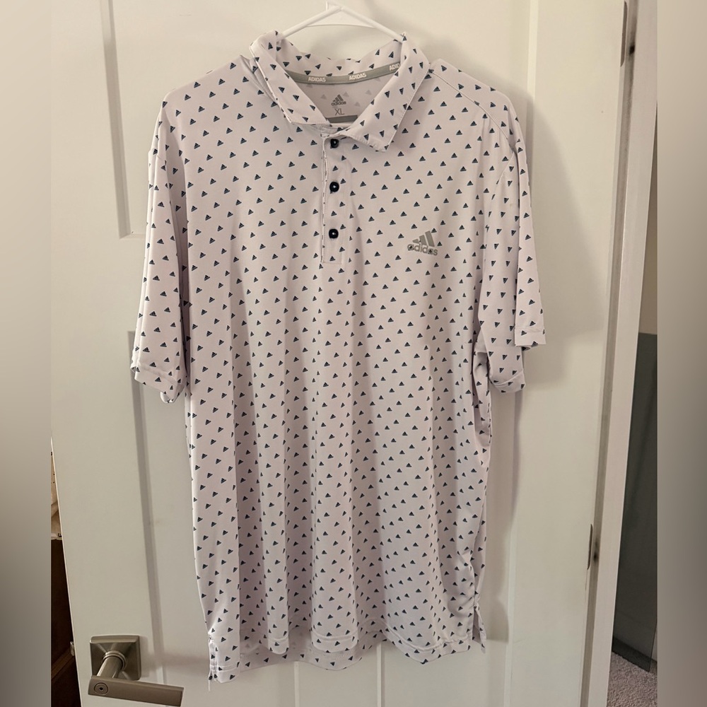 adidas White Polo Shirt with Navy Triangle Print